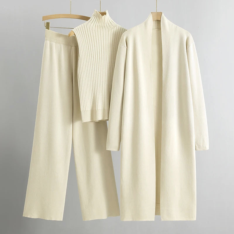 Andrea - Women's Knit Cardigan, Top & Pants Set