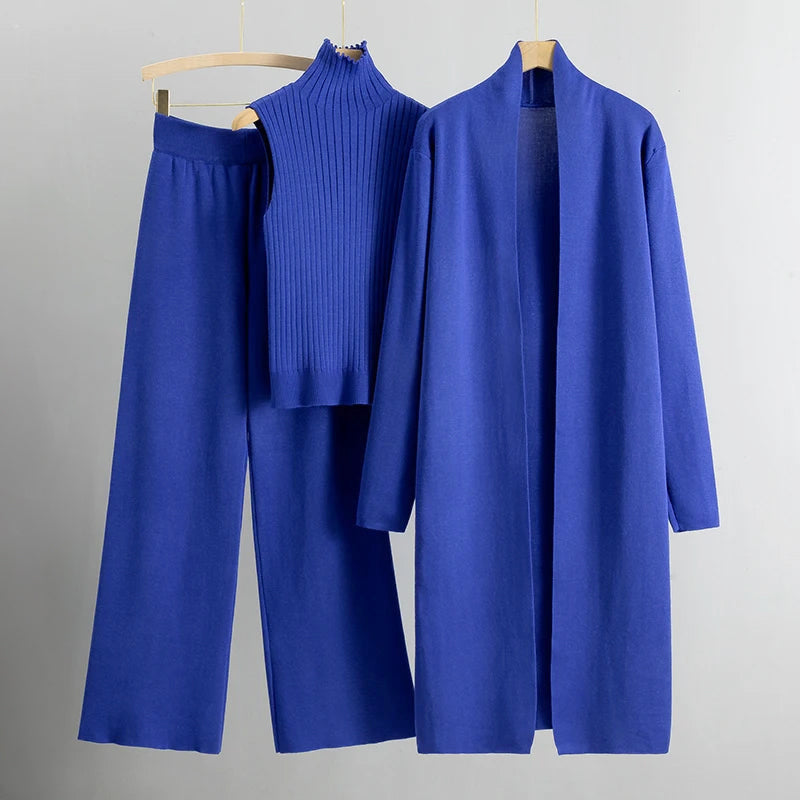 Andrea - Women's Knit Cardigan, Top & Pants Set