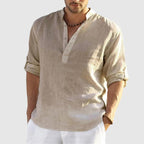 Andrew - Men's Linen Banded Collar Long Sleeve Shirt