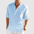 Andrew - Men's Linen Banded Collar Long Sleeve Shirt