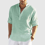 Andrew - Men's Linen Banded Collar Long Sleeve Shirt