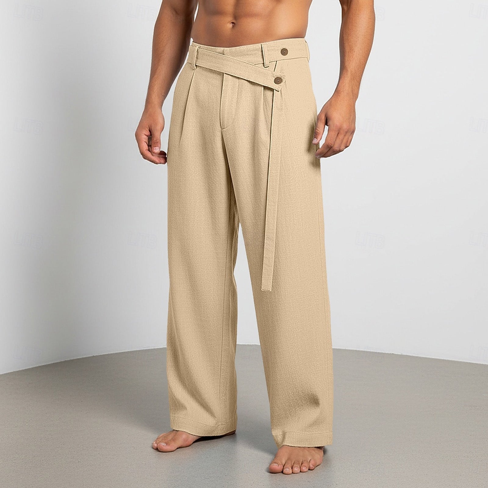 Anthony - Men's Wide-Leg Wrap Waist Linen Look Pants