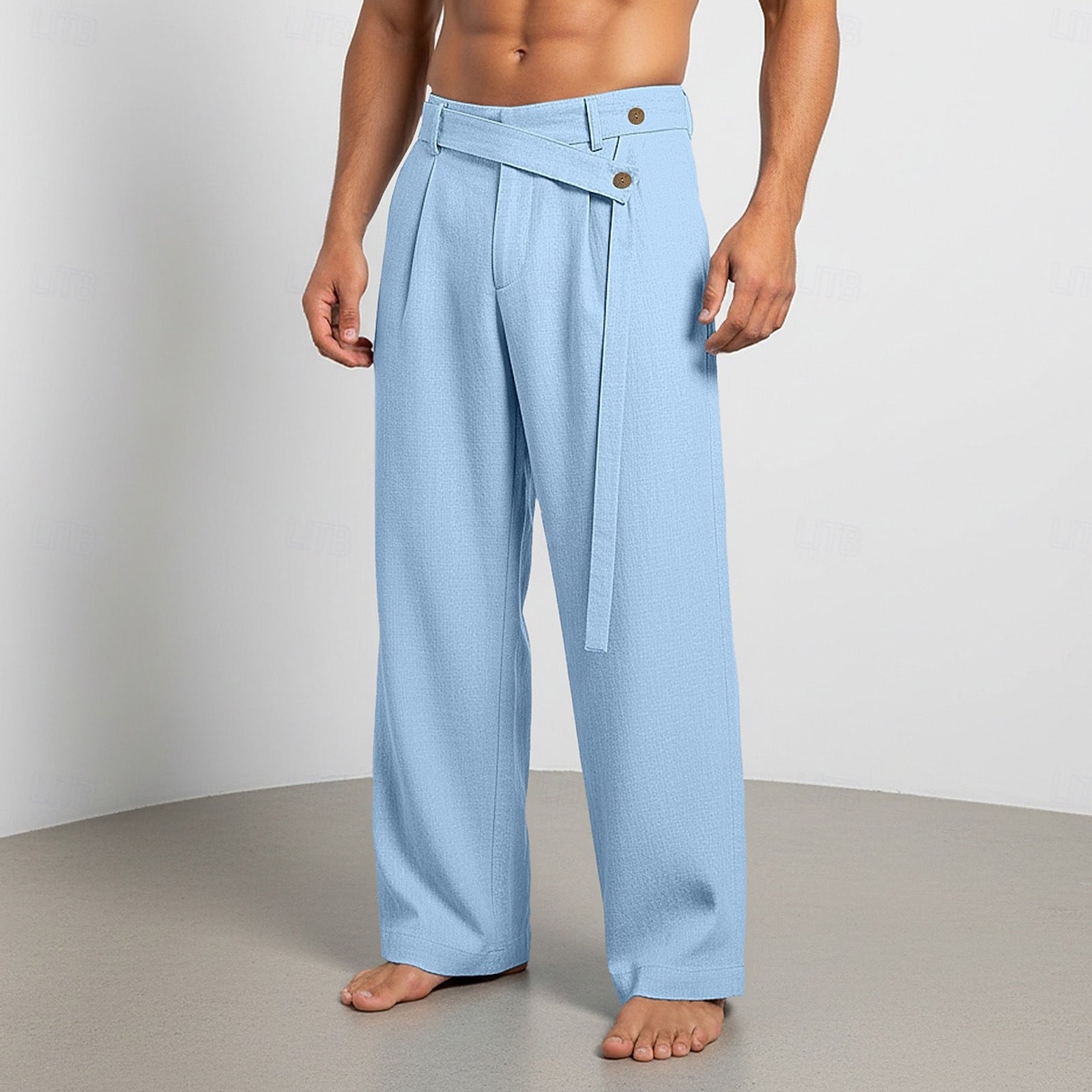 Anthony - Men's Wide-Leg Wrap Waist Linen Look Pants