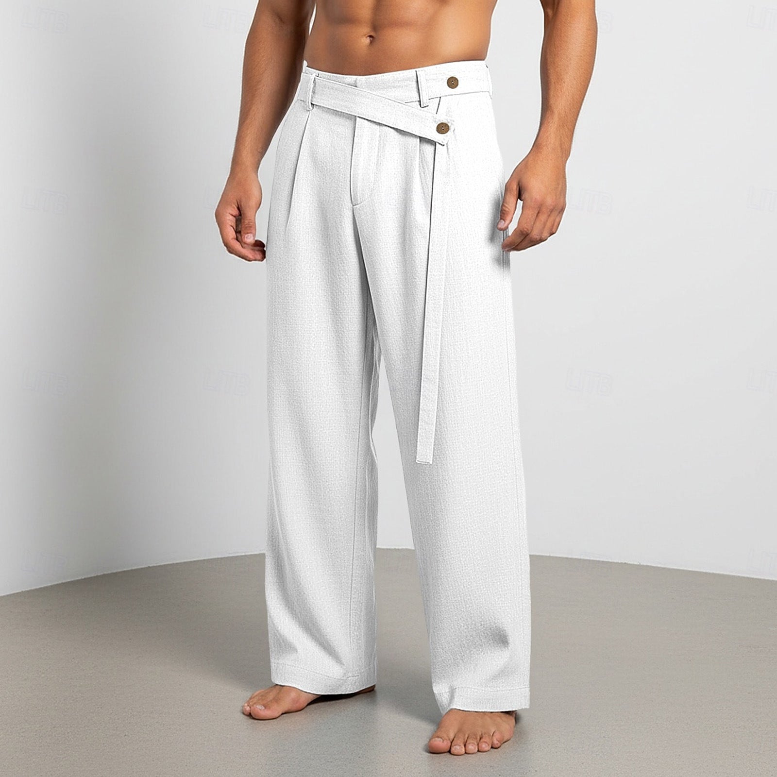 Anthony - Men's Wide-Leg Wrap Waist Linen Look Pants