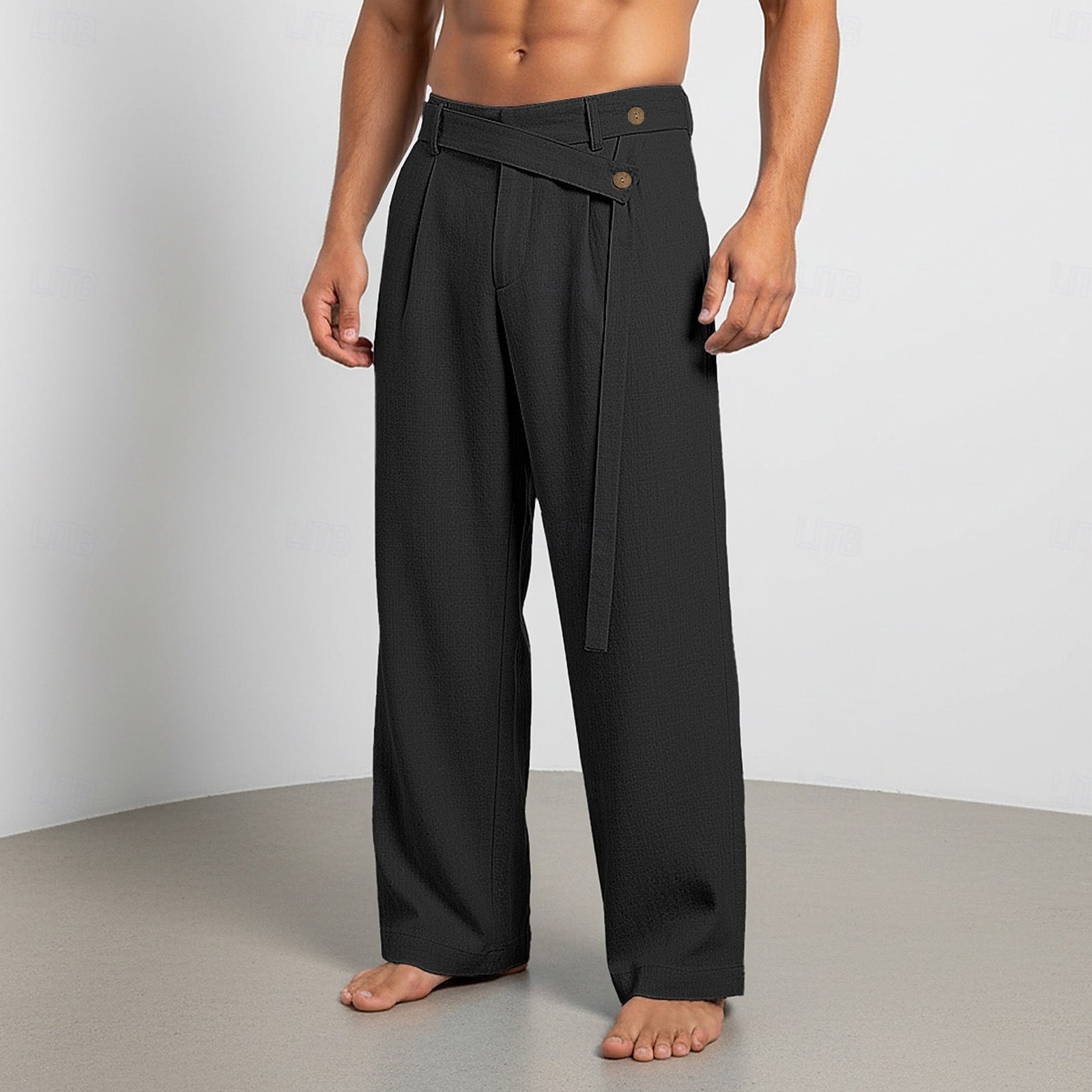 Anthony - Men's Wide-Leg Wrap Waist Linen Look Pants
