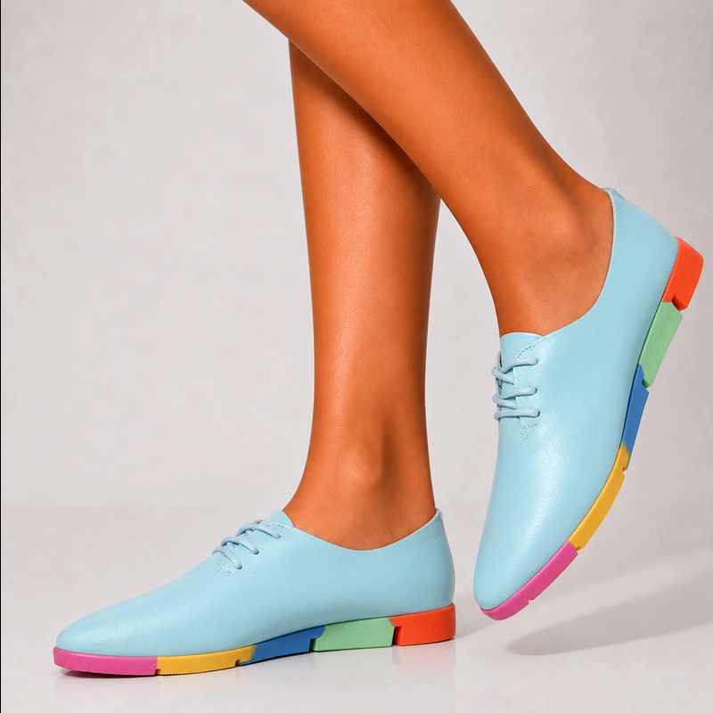 Arabella - Women's Leather Pointed-Toe Rainbow Sneakers