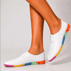Arabella - Women's Leather Pointed-Toe Rainbow Sneakers