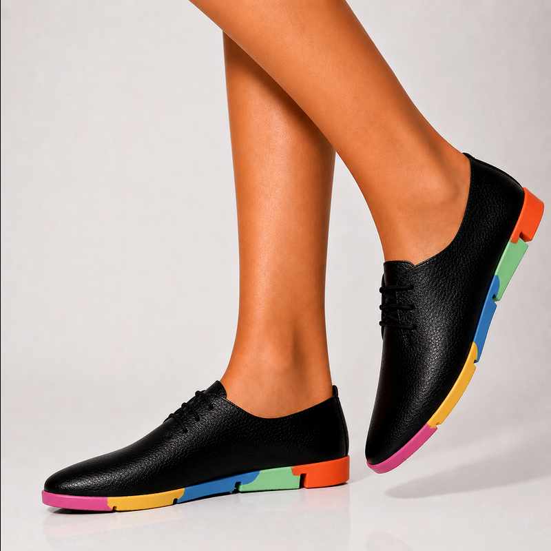 Arabella - Women's Leather Pointed-Toe Rainbow Sneakers