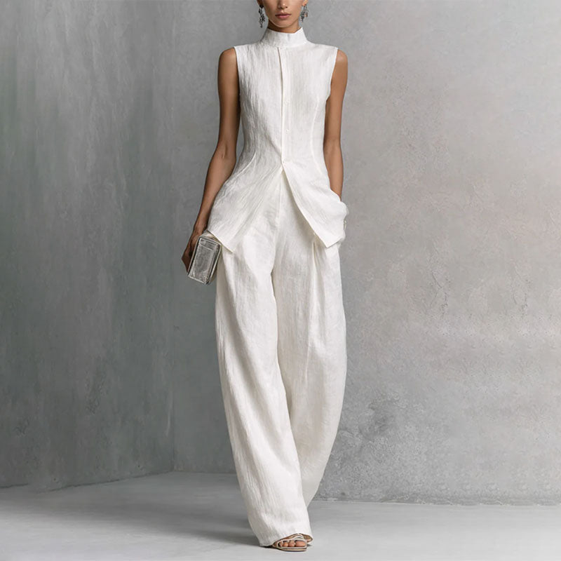 Aria - Women's Sleeveless High-Neck Draped Jumpsuit
