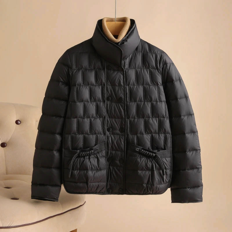 Aria - Women's Square-Quilted Double-Breasted Down Jacket