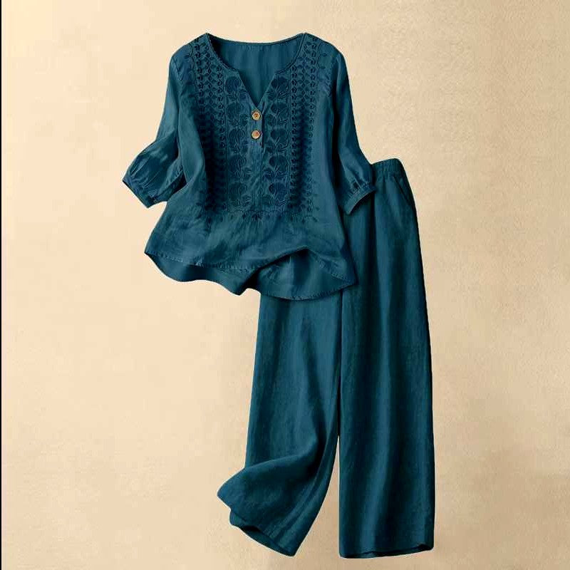 Ariel - Women’s Embroidered Relaxed Two-Piece Set