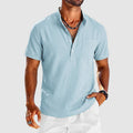 Arthur - Men's Short-Sleeve Band Collar Button Henley