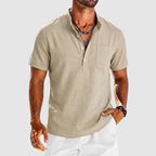 Arthur - Men's Short-Sleeve Band Collar Button Henley