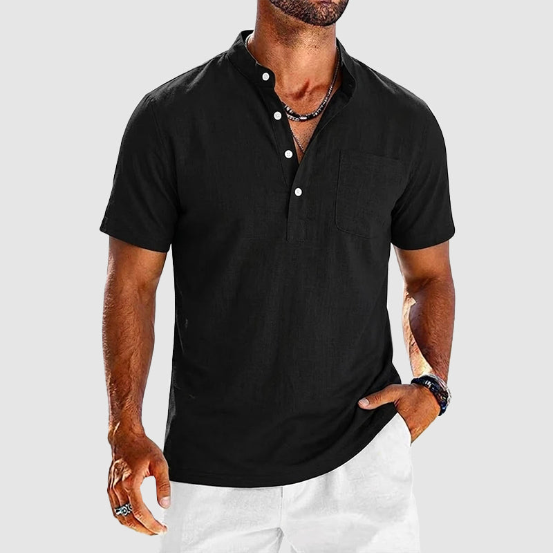 Arthur - Men's Short-Sleeve Band Collar Button Henley
