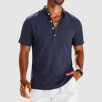 Arthur - Men's Short-Sleeve Band Collar Button Henley