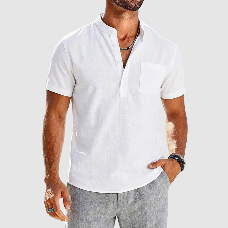 Arthur - Men's Short-Sleeve Band Collar Button Henley