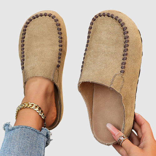 Arya - Women's Round-Toe Suede Slip-On Mule Loafers
