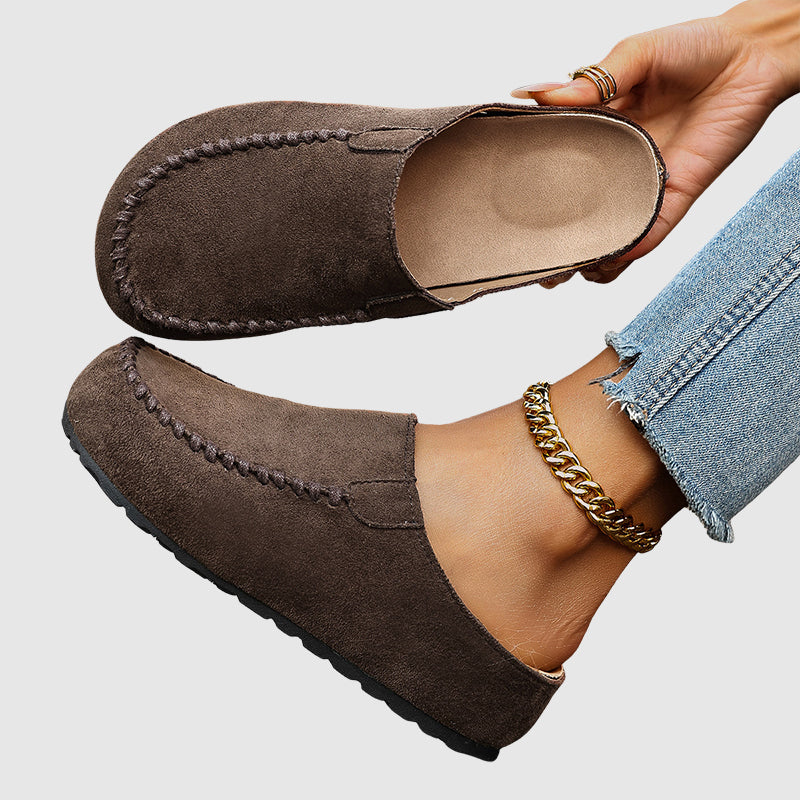 Arya - Women's Round-Toe Suede Slip-On Mule Loafers