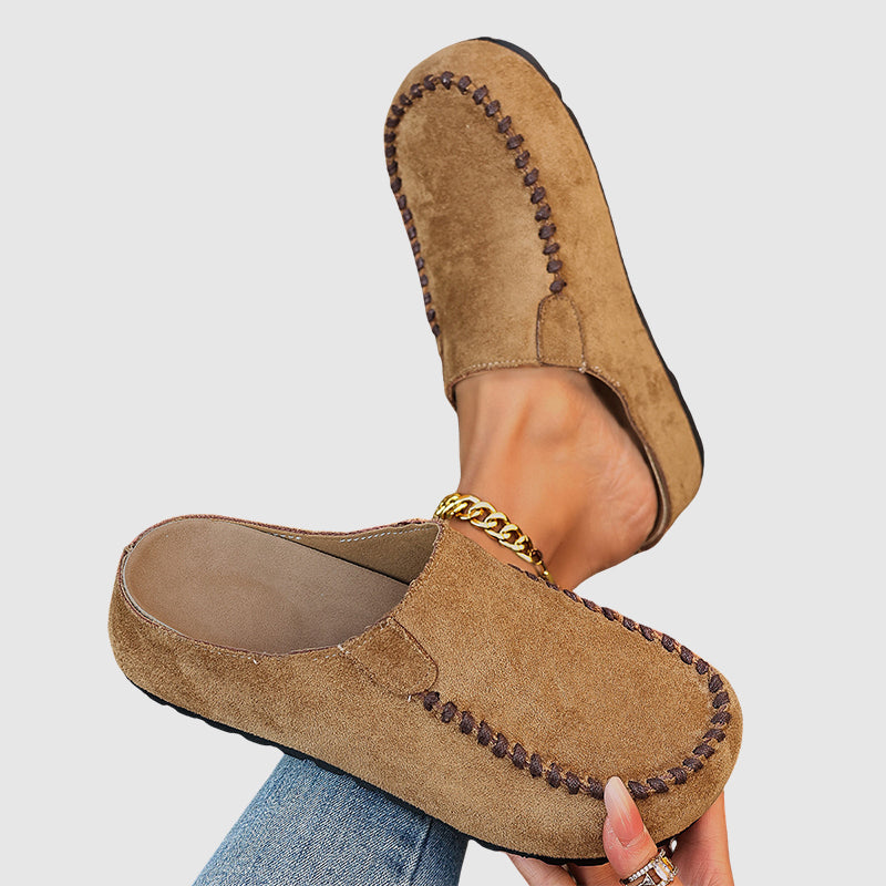 Arya - Women's Round-Toe Suede Slip-On Mule Loafers