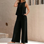 Ashley - Women's Sleeveless Wide-Leg Two-Piece Set