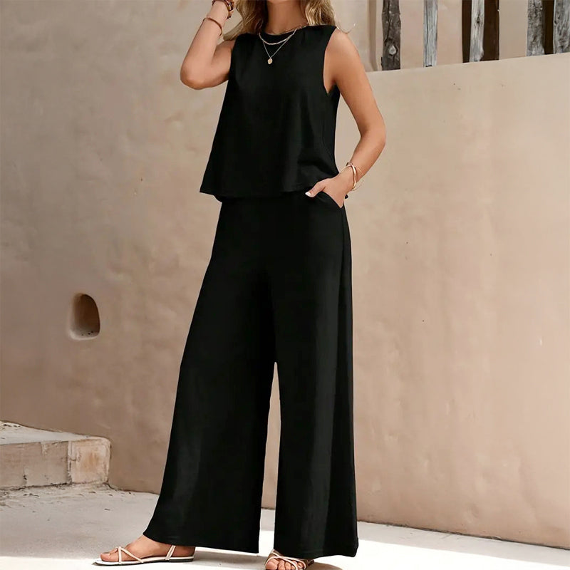 Ashley - Women's Sleeveless Wide-Leg Two-Piece Set