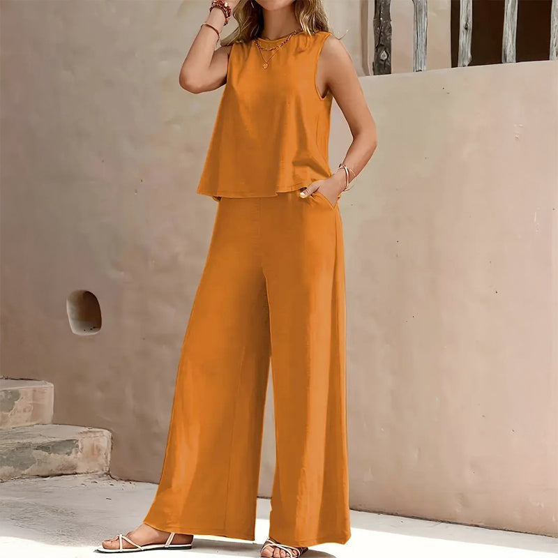 Ashley - Women's Sleeveless Wide-Leg Two-Piece Set