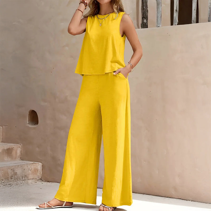Ashley - Women's Sleeveless Wide-Leg Two-Piece Set