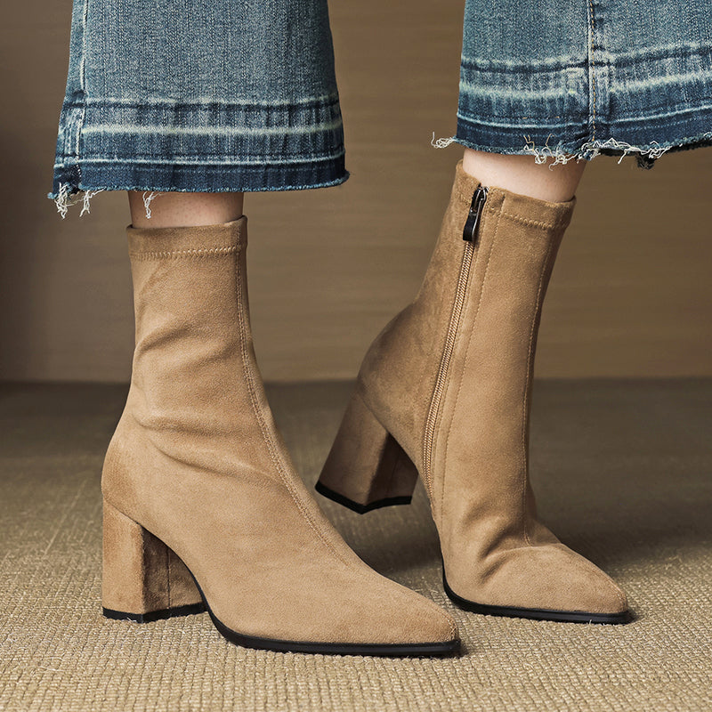 Athena - Women's Faux Suede Block Heel Ankle Boots