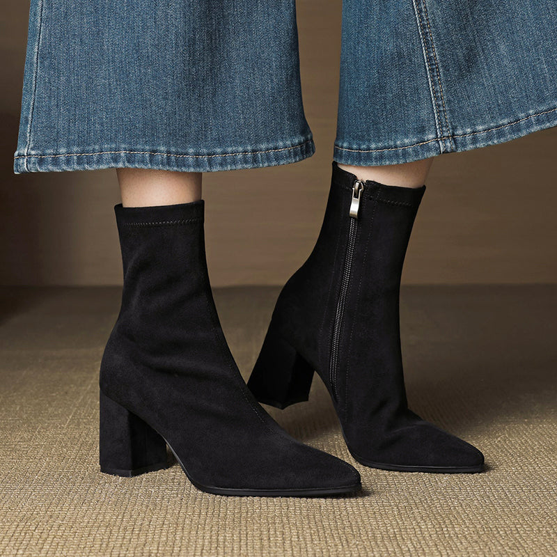 Athena - Women's Faux Suede Block Heel Ankle Boots