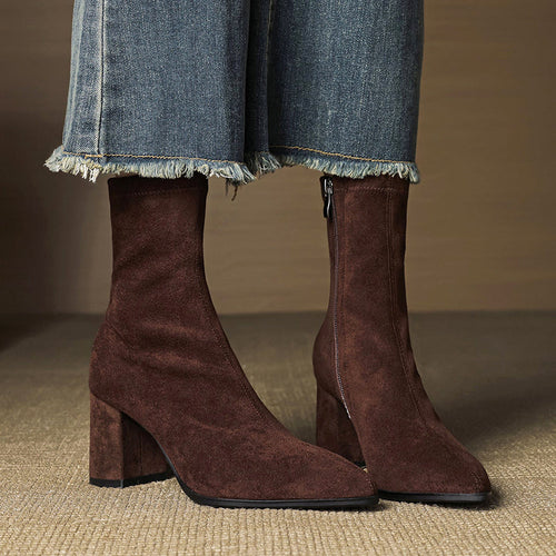 Athena - Women's Faux Suede Block Heel Ankle Boots