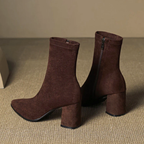 Athena - Women's Faux Suede Block Heel Ankle Boots