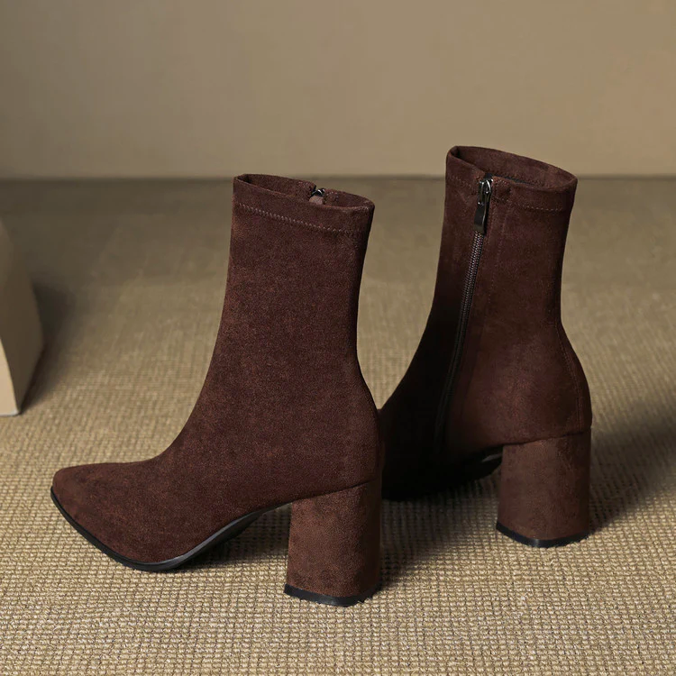 Athena - Women's Faux Suede Block Heel Ankle Boots