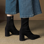 Athena - Women's Faux Suede Block Heel Ankle Boots
