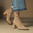 Athena - Women's Faux Suede Block Heel Ankle Boots