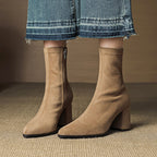 Athena - Women's Faux Suede Block Heel Ankle Boots