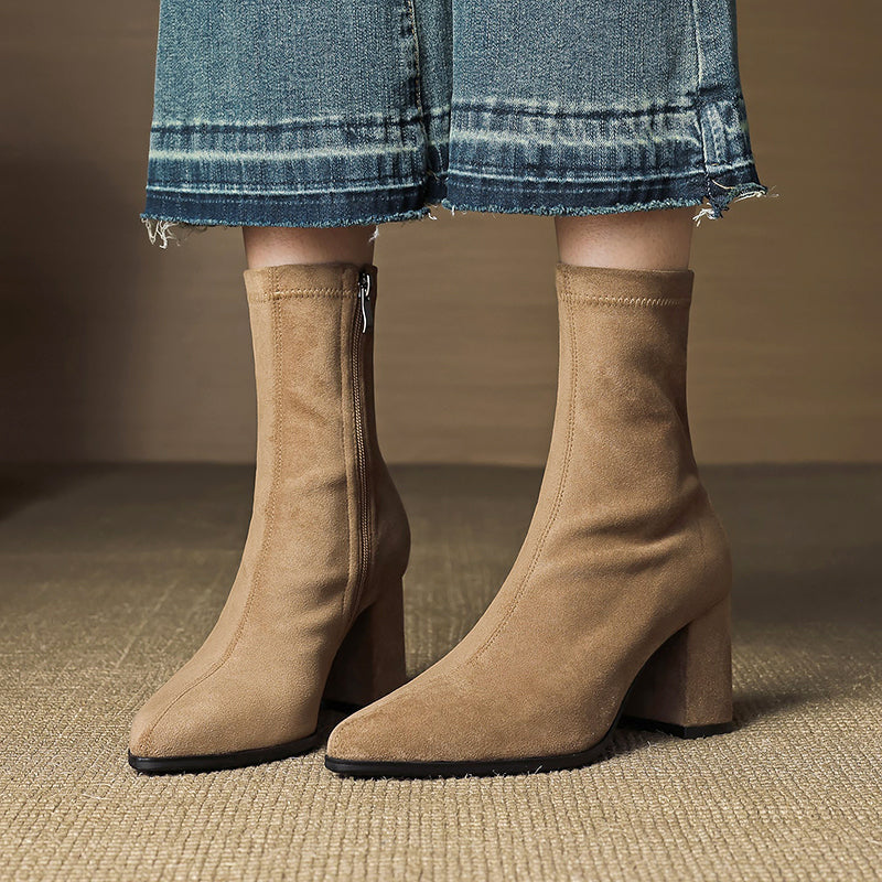 Athena - Women's Faux Suede Block Heel Ankle Boots