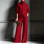 Audra - Women's Ribbed Turtleneck Cardigan & Pants Set