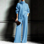 Audra - Women's Ribbed Turtleneck Cardigan & Pants Set