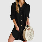 Audrey - Women's Draped Collar Textured Mini Shirt Dress