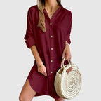 Audrey - Women's Draped Collar Textured Mini Shirt Dress
