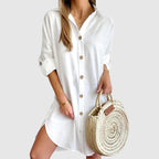 Audrey - Women's Draped Collar Textured Mini Shirt Dress