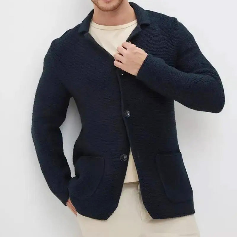 Axton - Men's Textured Knit Button-Front Blazer Cardigan