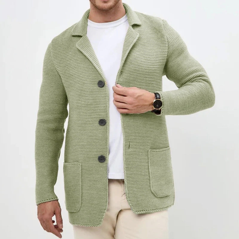 Axton - Men's Textured Knit Button-Front Blazer Cardigan
