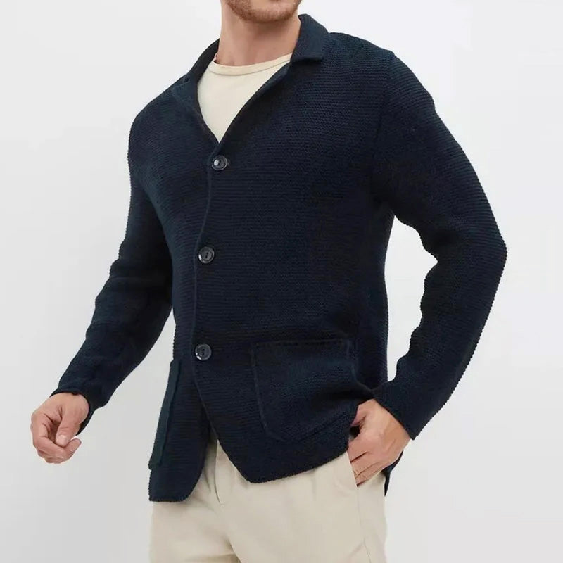 Axton - Men's Textured Knit Button-Front Blazer Cardigan