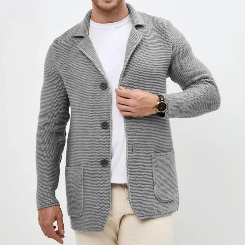 Axton - Men's Textured Knit Button-Front Blazer Cardigan