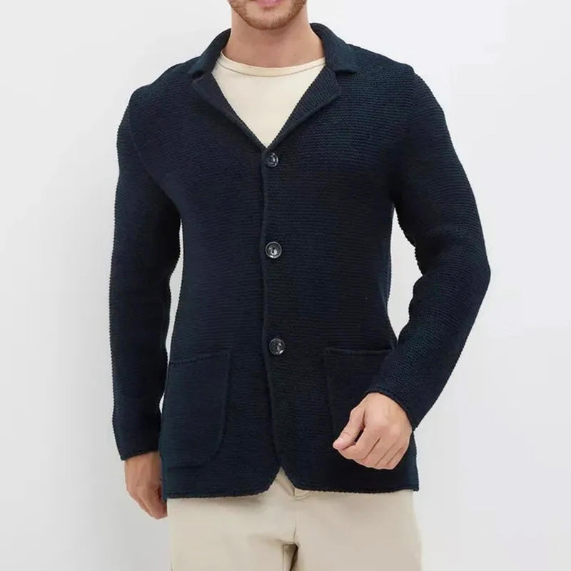 Axton - Men's Textured Knit Button-Front Blazer Cardigan