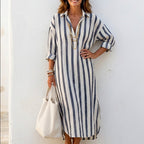 Bea - Women's Banded Long Sleeve Shirt Dress