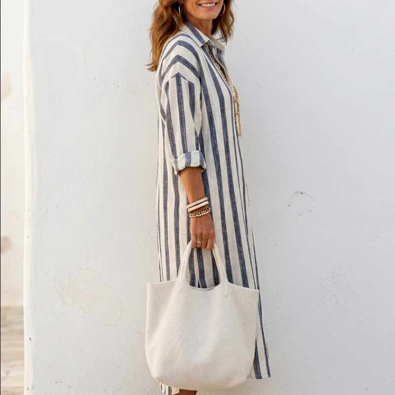 Bea - Women's Banded Long Sleeve Shirt Dress