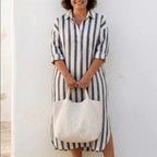 Bea - Women's Banded Long Sleeve Shirt Dress