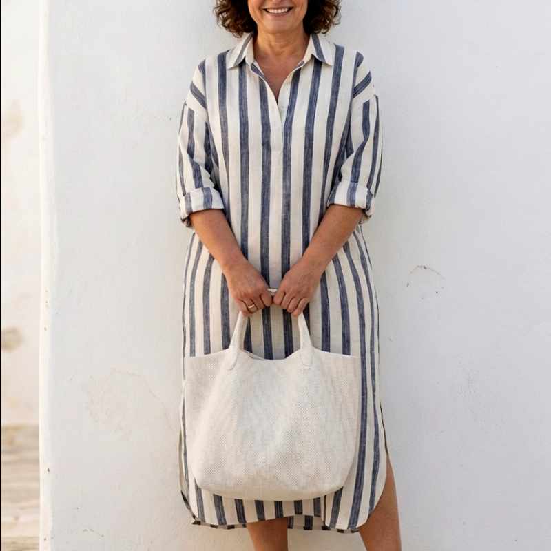 Bea - Women's Banded Long Sleeve Shirt Dress